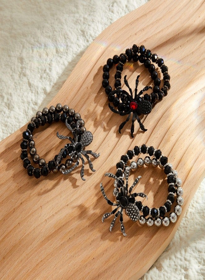 Lookray Gothic Witch Spider Bracelet for Women Punk Black Stretch Beaded Bracelet Black Widow Spider Bracelet Rock Halloween Witch Cosplay Costume Accessories(style3) - Image 5